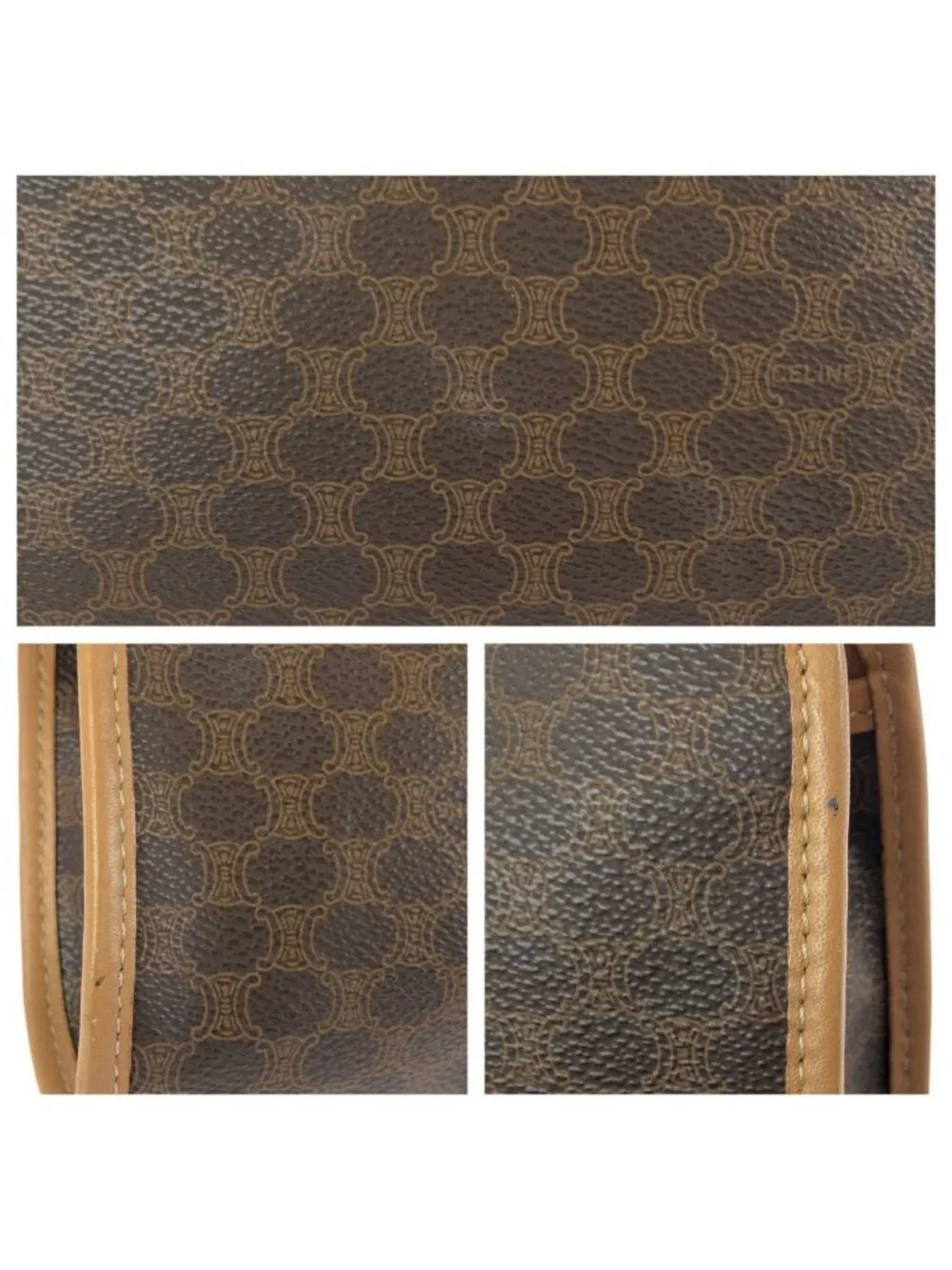 Celine Vintage Macadam Brown Gold Leather Clutch